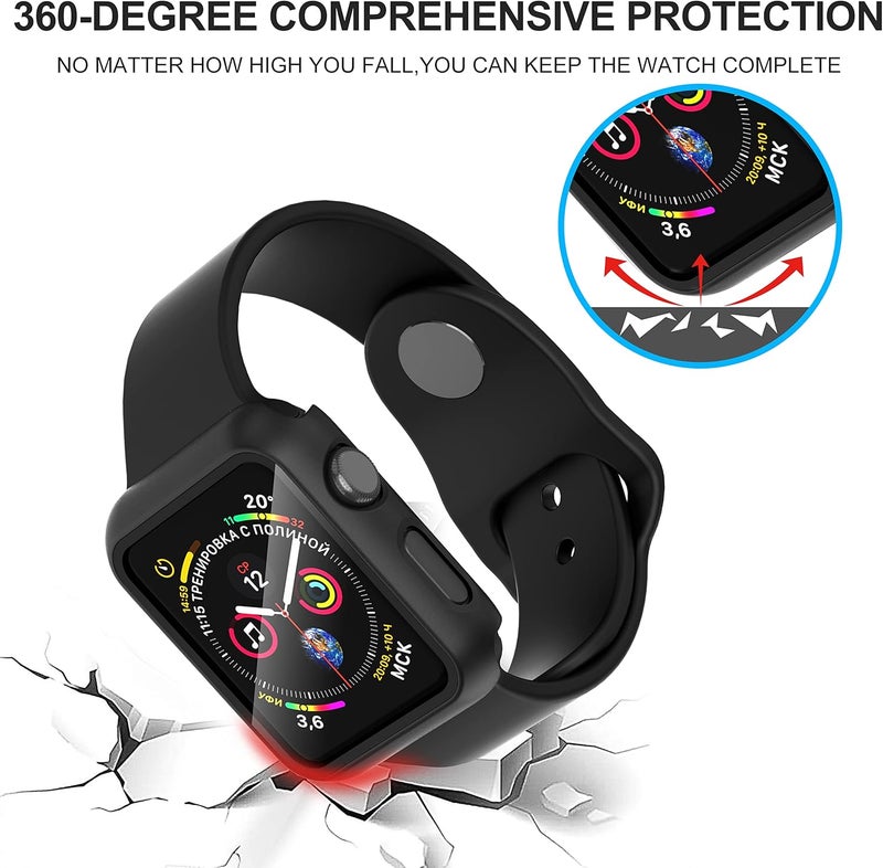 Diruite 2-Pack for Apple Watch Series 3/2/1 42mm Case, Ultra-Thin All-Around Tempered Glass Screen Protector Protection Cover for iWatch 42mm - Black - Image 5